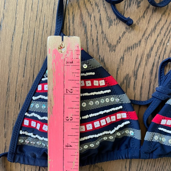 NWT BEACH JOY 2 Pc Navy, Red & White Beaded & Sequin String Bikini Set Sz Small - Picture 6 of 9